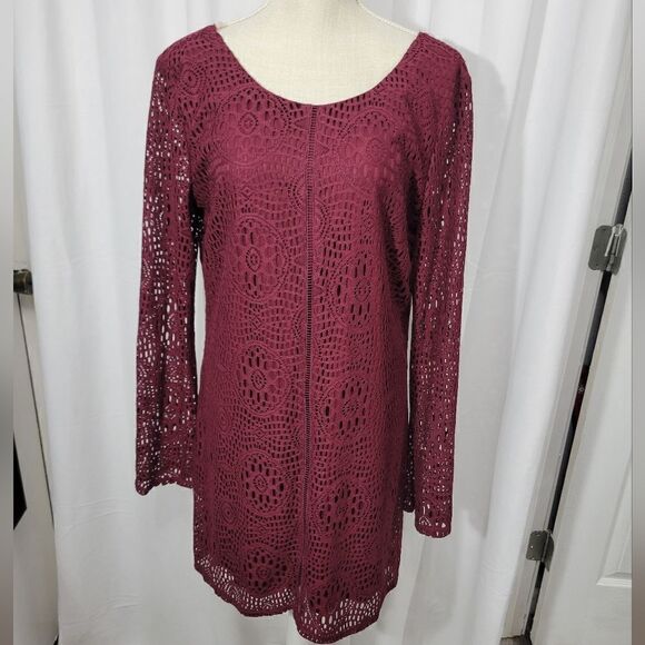 Speechless Womens Red Lace Overlay Scoop Neck Shift Dress - Picture 8 of 10